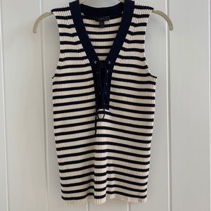 J. Crew Navy & Cream Ribbed Lace-Up Tank Top - XS